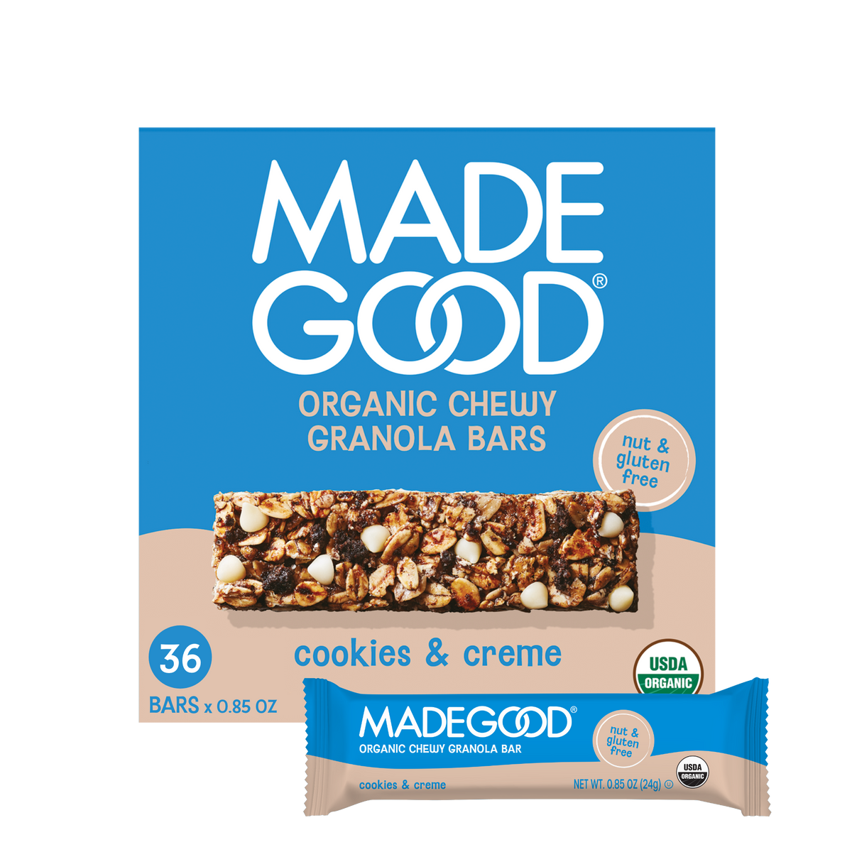 36 bars of MadeGood cookies & creme granola bar