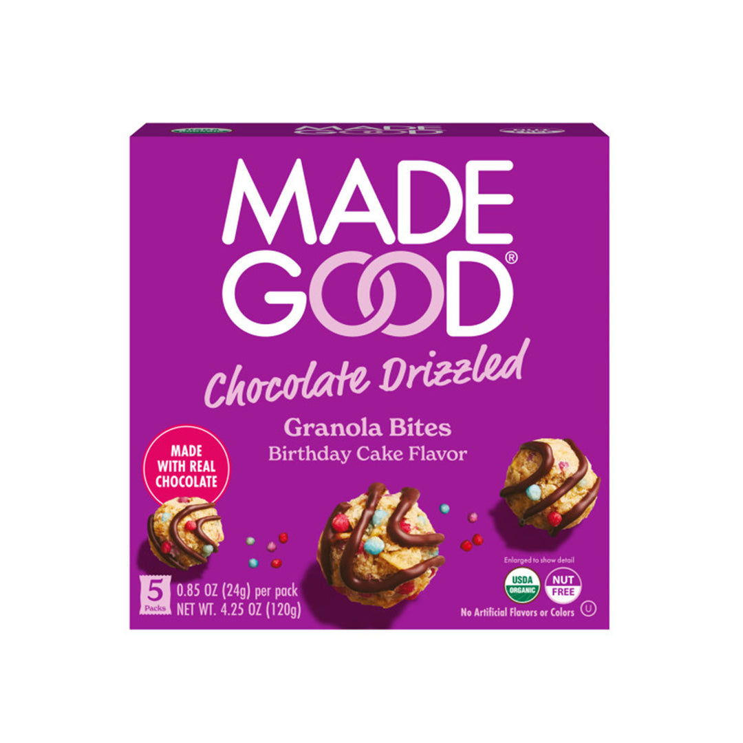 A box of drizzled granola bites