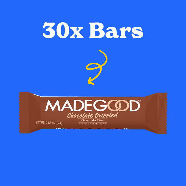 30 bars of MadeGood chocolate drizzled cookie crumble granola bar