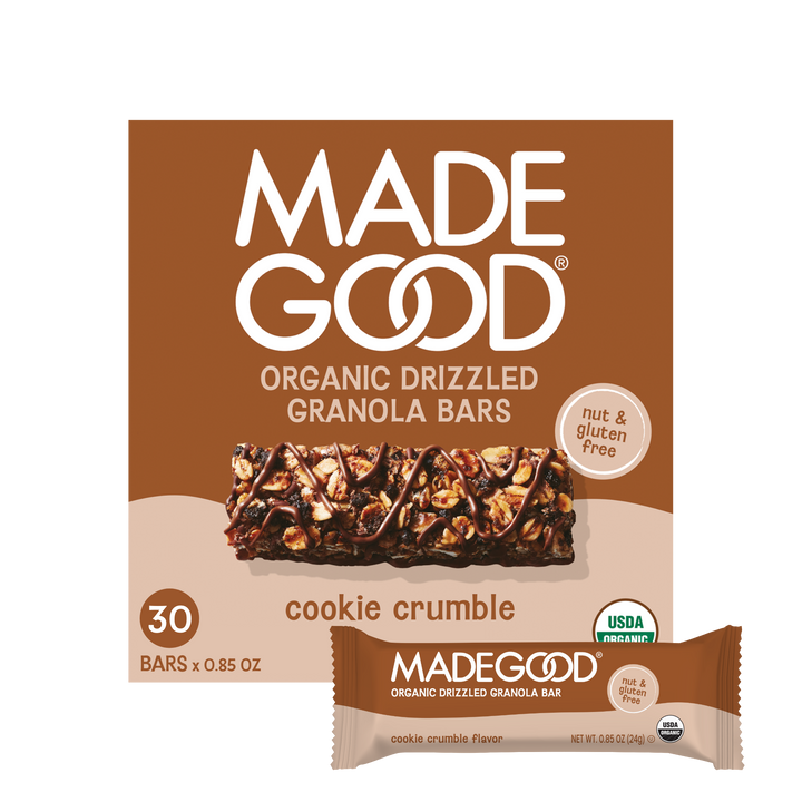 30 bars of MadeGood chocolate drizzled cookie crumble granola bar