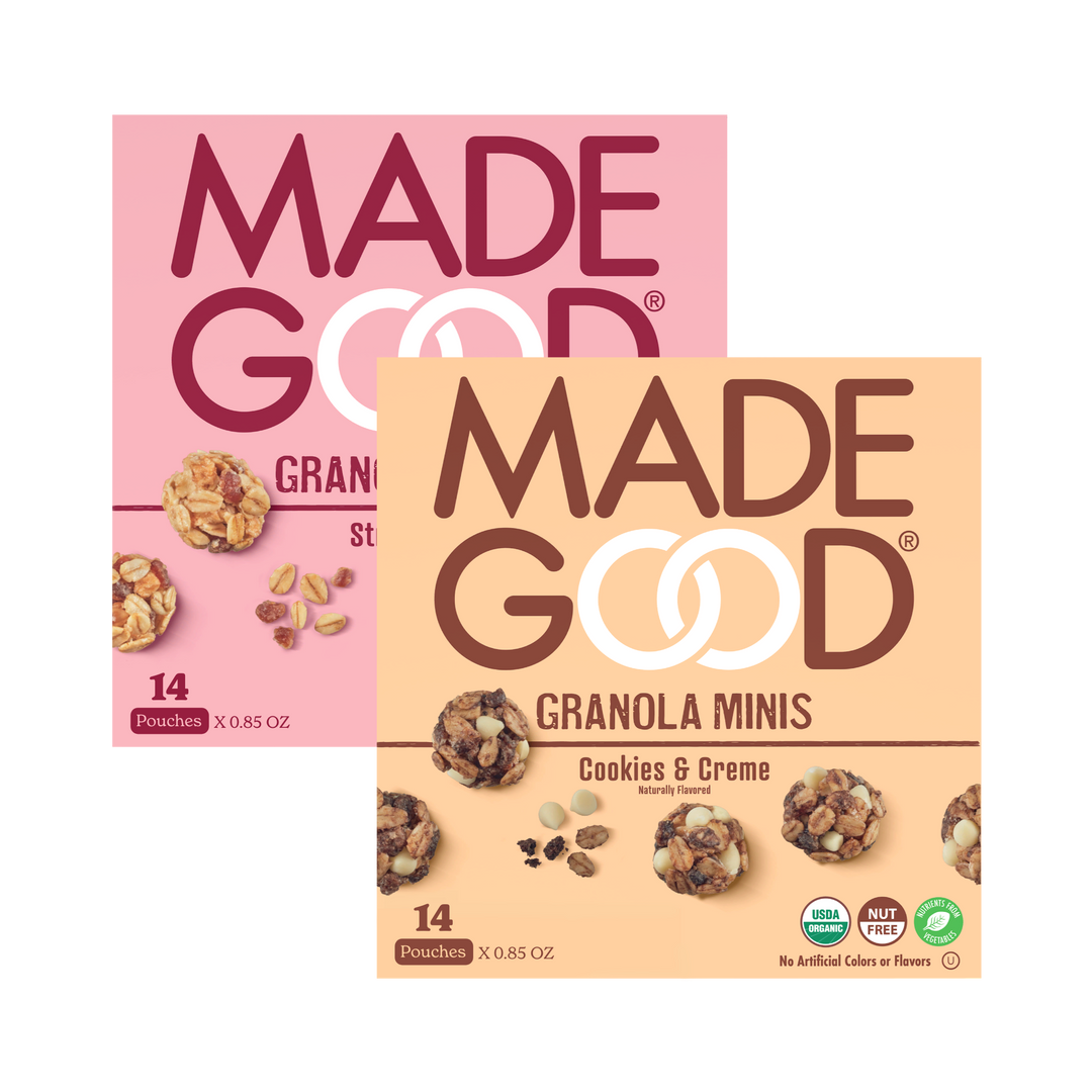 2 boxes of MadeGood granola minis: 14 units of each flavor strawberry and cookies & creme