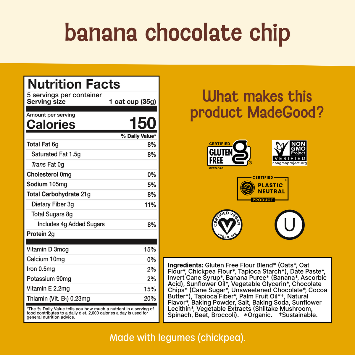 Banana Chocolate Chip Organic Baked Oat Cups