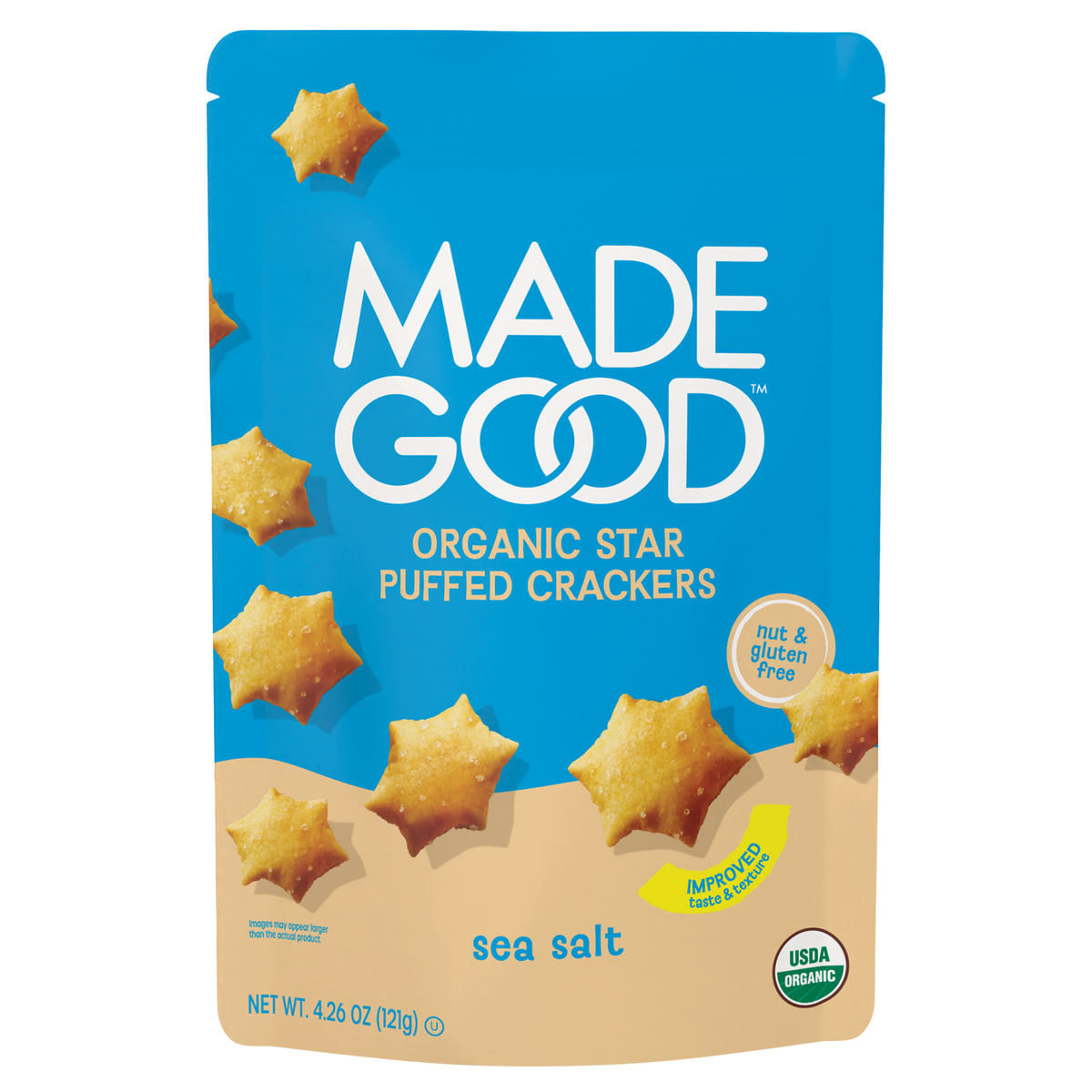 MadeGood Sea Salt Star Puffed Crackers package