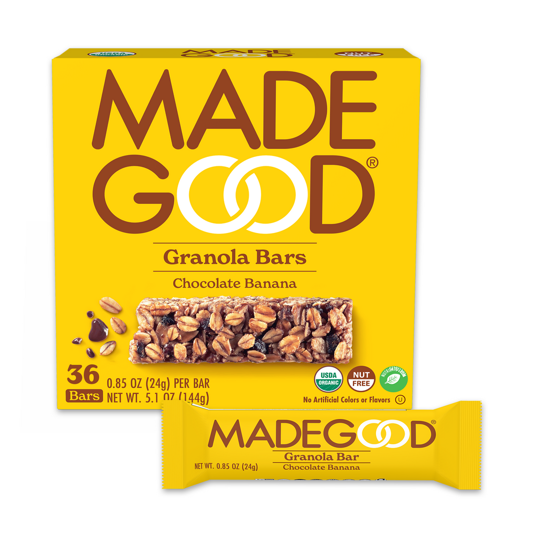 36 units of MadeGood chocolate banana granola bars